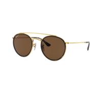 Ray-Ban Unisex Sunglass RB3647N Round Double Bridge - Frame color: Arista Gold, Lens color: B-15 Brown