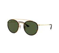 Ray-Ban Unisex Sunglass Round Double Bridge - Frame color: Arista Gold, Lens color: G-15 Green