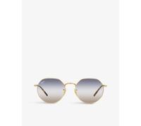 Ray - Ban Unisex RB3565 JACK 001/GD Sunglasses Metal Gold Blue Geometric Normal Shaded
