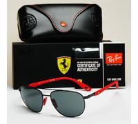 Ray-Ban x Ferrari Sunglasses Black Red Pilot Grey Green RB 3659-M F028/71 57mm
