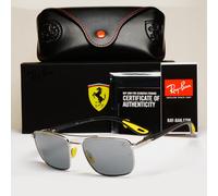Ray-Ban x Ferrari Sunglasses Silver Grey Mirror Navigator RB 3715-M F064/6G 58mm