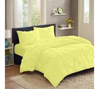 Ray Bedding & Linen 400 Thread Count Pintuck Double Duvet Set, 100% Egyptian Cotton Quilt Cover With 2 Pillow Cases, 3pc Bedroom Accessories (Yellow)