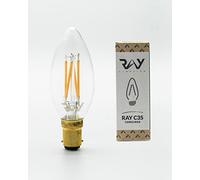 Ray C35 B15 in Crystal Clear Finish. Full Spectrum Colour 93 CRI LED Candle Lightbulb. Flicker Free and Fully Dimmable, Circadian Friendly, Eye-Kind Sleep Better Technology. 420 Lumens at 4.5W, 2700K