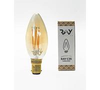 Ray C35 B15 in Liquid Gold Finish. Full Spectrum Colour 93 CRI LED Candle Lightbulb. Flicker Free and Fully Dimmable, Circadian Friendly, Eye-Kind Sleep Better Technology. 380 Lumens at 4.5W, 2400K