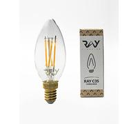 Ray C35 E14 in Crystal Clear Finish. Full Spectrum Colour 93 CRI LED Candle Lightbulb. Flicker Free and Fully Dimmable, Circadian Friendly, Eye-Kind Sleep Better Technology. 420 Lumens at 4.5W, 2700K