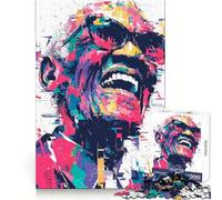 Ray Charles Colorful Portrait Jigsaw Puzzle for Adults 1000 Pieces Memory Boost Group Play Pattern Assembly Xmas Surprise (38x26cm)