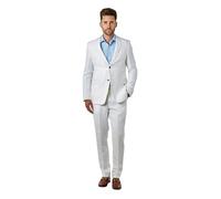 RAY Mens 100% Pure Linen 2 Piece Suit Light Weight Tailored Fit Summer Jacket Trouser [Suit-SIN-RAY-White, UK/US 50 EU 60]