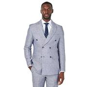 RAY Mens Double Breasted Herringbone Linen Suit 2 Piece Tailored Fit Summer Jacket Trouser [Suit-DB-RAY-Blue, UK/US 52 EU 62]
