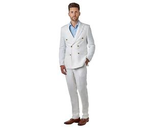 RAY Mens Double Breasted Herringbone Linen Suit 2 Piece Tailored Fit Summer Jacket Trouser [Suit-DB-RAY-White, UK/US 44 EU 54]