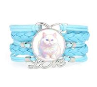 Ray Projection Cat animal gift love adjustable leather braided bracelet Blu