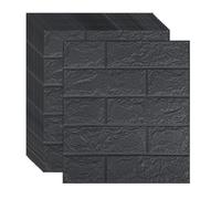 Ray-Velocity Peel and Stick Foam Stone Wall Panels Self-Adhesive 3D Faux Brick Wallpaper Removable Paintable Waterproof Marble Brick Paneling for Kitchen, Bedroom Decoration (12 Pack, Black)