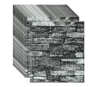 Ray-Velocity Peel and Stick Foam Stone Wall Panels Self-Adhesive 3D Faux Brick Wallpaper Removable Paintable Waterproof Marble Brick Paneling for Kitchen, Bedroom Decoration (12 Pack, Black Rock)