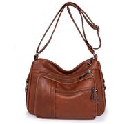 Ray-Velocity Women Crossbody Bags, PU Soft Leather Shoulder Bag with Adjustable Strap & Multiple Pockets, Waterproof Handbag for Ladies Girls Travel Shopping Work Dailyuse (B, Brown)