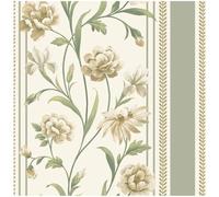 Raya Sage Green Cream Floral Stripe Wallpaper - Feature Statement Wall - 10.05m x 53cm Roll - Contemporary Versatile Sophisticated - Washable Paste The Paper - Bedroom Lounge Living Room Wallcovering