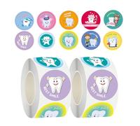 Rayakt 1000PCS Dental Stickers Set, 2 Rolls Cute Tooth Reward Decals with Creative Cartoon Designs, Cute Tooth Stickers for School Home Teacher Parents Kids Classroom Rewards DIY Craft Scrapbooking