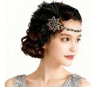 Rayakt 1920s Vintage Headband, 20s Flapper Headband with Black Feather, Gatsby Headpiece Rhinestone & Feather Headpiece for Roaring 20s Party, Wedding, Costume Events