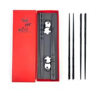 Rayakt 2 Pairs Fiberglass Chopsticks Set, Reusable Panda Chopstick with Ceramic Panda Rest, Dishwasher Safe Chop Sticks for Sushi, Noodles, Ramen, Rice, Gift Box Set for Food Lovers