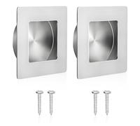 Rayakt 2 Pcs Square Recessed Sliding Door Handles, 70mm Brushed Stainless Steel Invisible Finger Pulls, Flush Mount Square Flush Door Handles for Closet, Pocket, Kitchen, Wardrobe, Dresser, Cupboard