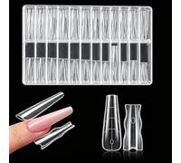 Rayakt 240Pcs Sandwich Dual Nail Forms, Transparent Top & Bottom Design Acrylic Nail Molds, Reusable Polygel Extension Tool for Home Salon Nail Manicure, No Paper Forms Needed (T-Shape, 15 Sizes)