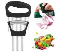 Rayakt 2Pcs Onion Slicer, Stainless Steel Onion Holder for Slicing, Kitchen Tool for Safe Even Cuts, Practical Kitchen Gadgets Vegetable Slicer for Onions, Tomatoes, Potatoes, Meat