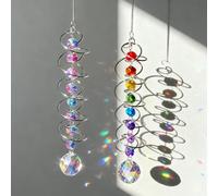 Rayakt 2Pcs Sun Catchers for Windows, Crystal Rainbow Suncatcher with Double Spiral, Hanging Prism Dream Catcher Crystal Ornament for Windows, Garden, Car, Indoor Outdoor Decoration