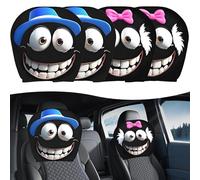 Rayakt 4Pcs Cartoon Car Headrest Covers, Funny ElasticHead Rest Covers for Cars, Soft Car Accessories with Playful Eye Hat & Bow, Universal Fit Front Seat Decoration for Family Road Trips