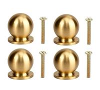 Rayakt 4Pcs Solid Brass Cabinet Knobs, 1.2cm Mini Round Ball Drawer Knobs, Matte Brushed Antique Finish, Single Hole Retro Brass Pulls for Jewelry Box, Small Drawer, Cupboard, Wardrobe
