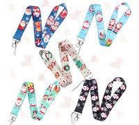 Rayakt 5PCS Christmas Badge Lanyards - 1 x 17.7 inch Festive Holiday Keychain & Wrist Lanyards with Santa Snowman, Phone String Strap Christmas Card Lanyards for Work Badges Bus Cards Id Cards Cameras