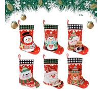 Rayakt 6 PCS Christmas Stocking Set - Large Santa Stockings for Fireplace Hanging, Xmas Socks with Classic Santa Snowman Elk Patterns, Christmas Tree Hanging Bags for Candy Family Holiday Decorations