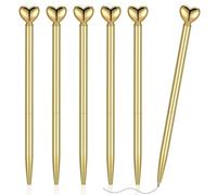 Rayakt 6 Pcs Heart Shaped Ballpoint Pens, Retractable Gold Wedding Pens, Metal Decorative Pens with 1.0mm Black Ink, Cute Pen Gifts for Women Wedding Office School Bridal Shower Baby Shower Supplies