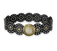 Rayakt Disc Belt for Women, PU Leather Western Belt, Vintage Waist Belt Boho Concho Wide Belt with Studded Rivets and Eyelets for Dresses Pants Jeans Skirts Festival Outfit (Black)