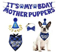 Rayakt Dog Birthday Decorations, Dog Birthday Hat with Numbers Bandana Bow Tie Bib It's My Birthday Banner, Pets Party Supplies, Pets Decorations for Small Dogs (Blue, Small)