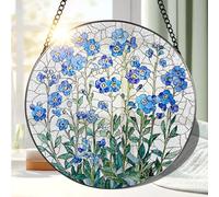 Rayakt Forget Me Not Sun Catcher, Stained Glass Suncatcher, Acrylic Flower Window Hanging Ornament for Home Garden Patio, Doorway Decoration Meaningful Gift for Friends Family Colleagues