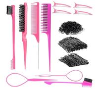 Rayakt Hair Styling Comb Set, Hairdressing Kit with Rat Tail Comb, Brow Brush, Teasing Brush, Edge Brush, Hair Clips, Hair Braiding Tools, Disposable Rubber Bands, Salon Tools for Woman Girl Home