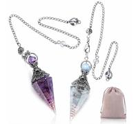 Rayakt Pendulum Crystal with Bag, Amethyst Crystal for Dowsing, Resin Point Spiritual Tool for Meditation, Gemstone Point Pendant for Divination Wicca, Chakra Balance, Spiritual Guidance