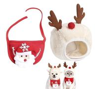 Rayakt Pet Christmas Costume Set, Christmas Dog Cat Hat Bib, Xmas Antler Hat with Drool Bib for Small Medium Dogs Cats, Festive Xmas Party New Year Dress Up Outfit(Red, Small Size)