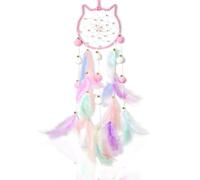 Rayakt Pink Cat Dream Catcher, Lovely Cat Shape Handmade Woven Wall Hanging Decor, Colorful Feathers Dreamcatcher for Girls, Ornament Gift Chimes for Bedroom Nursery, Boho Home Decor