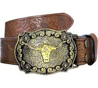 Rayakt Western Cowboy Belt, Western Leather Buckle Belts - Vintage Floral Engraved Buckle Belt for Men and Women, Western Style Buckle Belt for Jeans Casual Wear