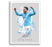 Rayan Cherki Manchester City Signed Photo Poster A4/A3 Print Picture Display Framed Autograph Memorabilia for Football Fans Gift France (Grey (A4 Unframed))