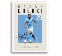 Rayan Cherki Manchester City Signed Photo Poster Print Picture Display Framed Autograph Memorabilia for Football Fans Gift France (A4 poster Only Cream)