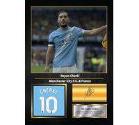 Rayan Cherki Printed Signed Poster - Manchester City FC & France Midfielder Tribute Wall Art with Jersey - Premier League Football Memorabilia for Fans & Collectors, A3 Poster Print (420x297mm)