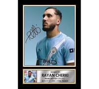 Rayan Cherki Signed Autograph Poster Print - Manchester City F.C. Playmaker - Soccer Memorabilia Gift for Fans, A4 Poster + Black Frame