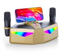 RayangSound Karaoke Machine, Real 35W Portable Speaker,8H Long Time, 2 Rechargeable Wireless Microphones,LED,Karaoke Machine for Adults & Kids,BT/FM/USB/TF/AUX,for Home Party/Outdoors(CHJ161-Golden)