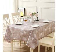Rayapot Square Table Cloth PVC Vinyl Wipe Clean Tablecloth Wipeable Plastic Stain Resistant Waterproof Oil-proof Spill Proof Table Cover Protector for Kitchen Dining -Feather -Brown Grey - 140x140cm