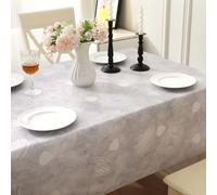 Rayapot Square Table Cloth PVC Wipe Clean Tablecloth Wipeable Plastic Vinyl Stain Resistant Waterproof Oil-proof Spill Proof Table Cover Protector for Kitchen Dining - Feather - Blue Grey - 140x140cm