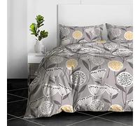 RAYBedding 2PCS Single Duvet Set 100% Egyptian Cotton Bedding Single Bed Set 400 Thread Count Floral Printed Floral Grey Duvet Cover Single with Pillow Case