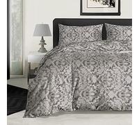 RAYBedding 2PCS Single Duvet Set 100% Egyptian Cotton Bedding Single Bed Set 400 Thread Count Floral Printed Misty Grey Duvet Cover Single with Pillow Case