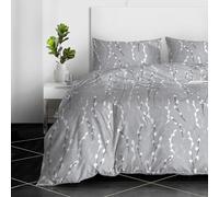 RAYBedding 2PCS Single Duvet Set 100% Egyptian Cotton Bedding Single Bed Set 400 Thread Count Floral Printed Silver Mist Duvet Cover Single with Pillow Case