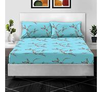 RAYBedding 3PC Printed Double Fitted Sheet 100% Egyptian Cotton Floral Design 400 Thread Count 30cm/12” Extra Deep Fitted Double Bed Sheets with Pillow cases 2 Pack