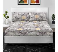 RAYBedding Printed Double Fitted Sheet 100% Egyptian Cotton Exotic Lilac Floral Pattern 400 Thread Count 30cm/14” Extra Deep Fitted Double Bed Sheets (Floral Grey, Super King)